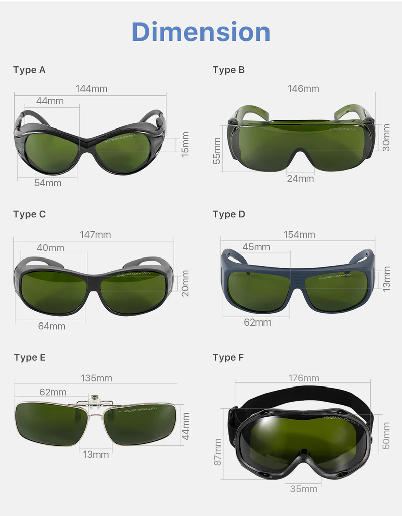 Protecting Goggles Dimensions - Fiber Laser