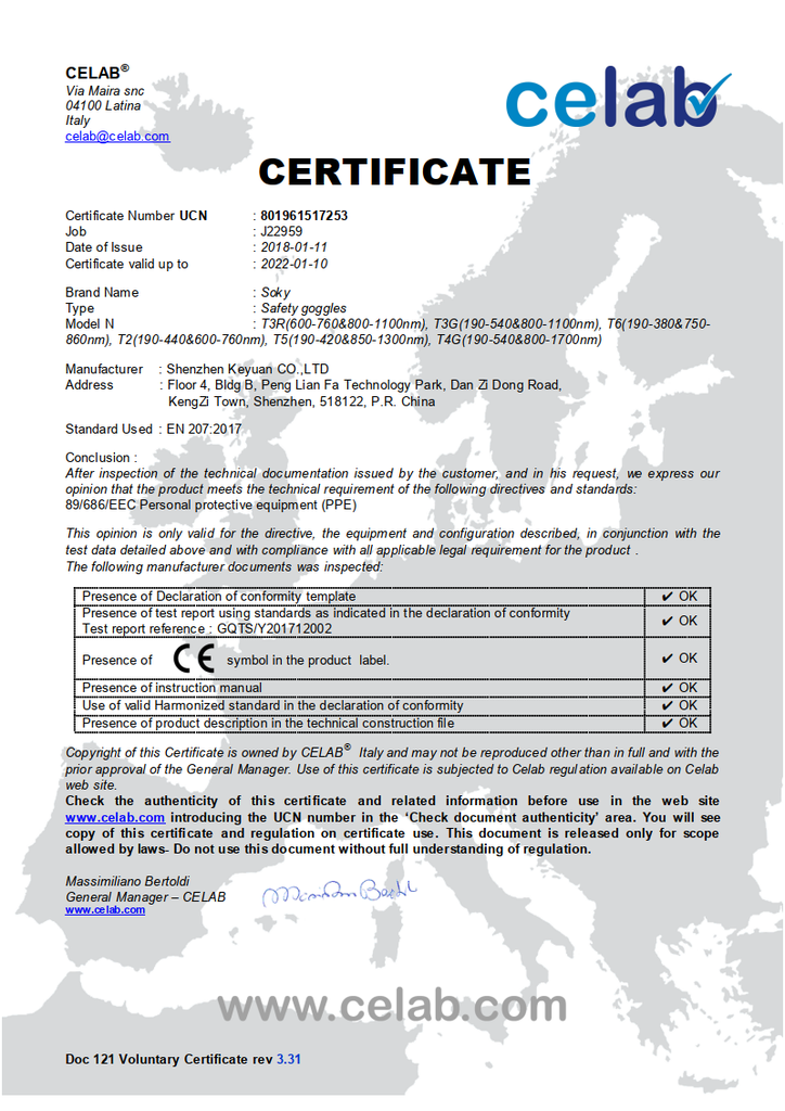 Protecting Goggles CE - Fiber Laser
